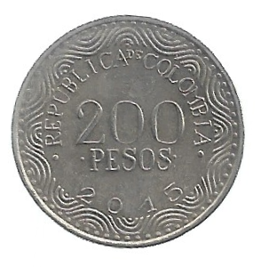 MOEDA DA COLÔMBIA 200 PESOS 2015