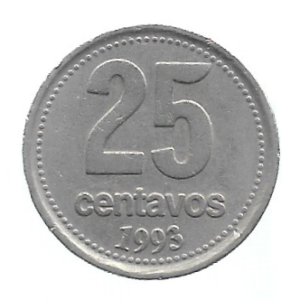 MOEDA ARGENTINA 25 CENTAVOS 1993 KM 110 A