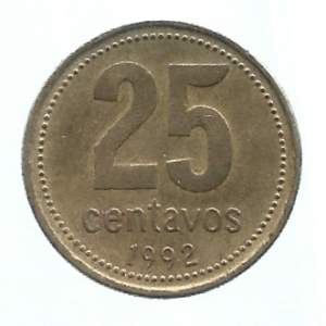 MOEDA DA ARGENTINA 25 CENTAVOS 1992 KM 110.1