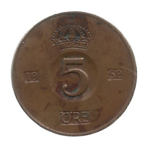 MOEDA D SUÉCIA 5 ORE 1952 KM 822