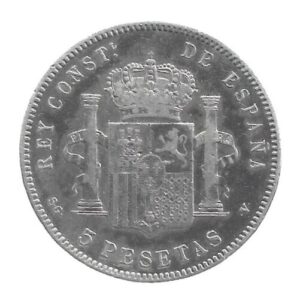MOEDA DA ESPANHA 5 PESETAS 1897 KM 707 PRATA