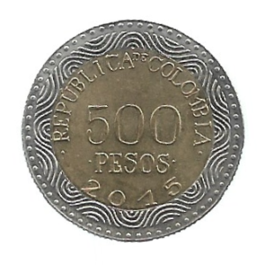 MOEDA DA COLÔMBIA 500 PESOS 2015