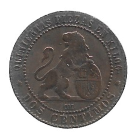 MOEDA DA ESPANHA 2 CENTAVOS 1870 KM 661