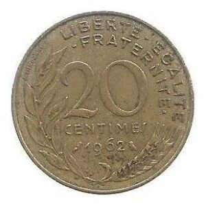 MOEDA DA FRANÇA 20 CENTAVOS 1962 KM 930