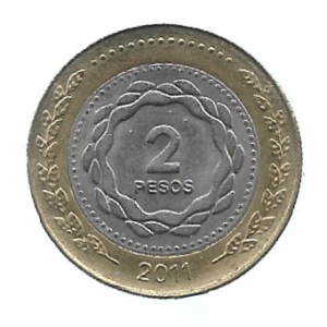 MOEDA DA ARGENTINA 2 PESOS 2011 KM 165