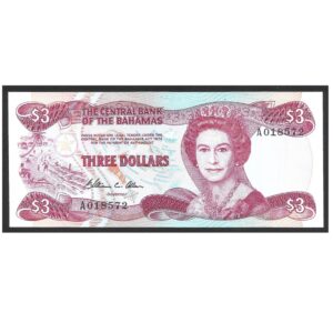 CÉDULA DAS BAHAMAS 3 DÓLARES 1984 P 44 SOB/FE
