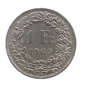 MOEDA DA SUÍÇA 1 FRANCO 1969 KM 24 A.1