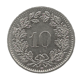 MOEDA DA SUÍÇA 10 RAPPEN 1989 KM 27
