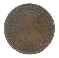 MOEDA DE PORTUGAL III RÉIS 1868 KM 517
