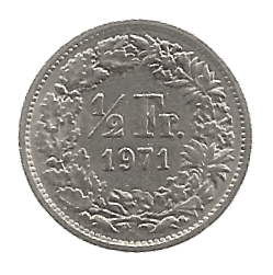 MOEDA DA SUÍÇA 1/2 FRANCO 1971 KM 23 A.1