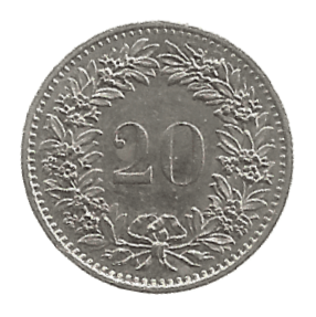 MOEDA DA SUÍÇA 20 RAPPEN 1977 KM 29 A