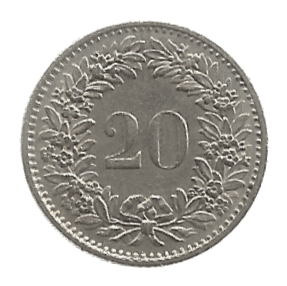 MOEDA DA SUÍÇA 20 RAPPEN 1970 KM 29 A