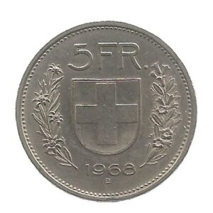 MOEDA DA SUÍÇA 5 FRANCOS 1968 KM 40 A.1