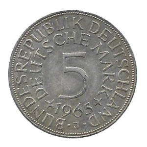 MOEDA DA ALEMANHA 5 MARCOS 1965 J PRATA