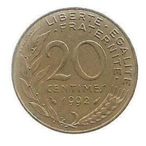 MOEDA DA FRANÇA 20 CENTAVOS 1992 KM 930