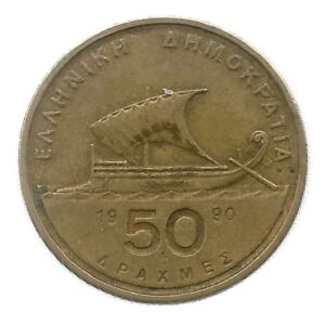 MOEDA DA GRÉCIA 50 DRACHMAI 1990 KM 147