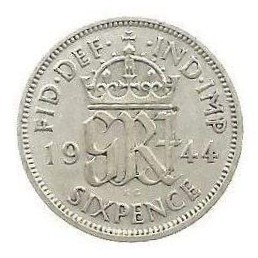 MOEDA DO REINO UNIDO 6 PENCE 1944  KM 852 PRATA