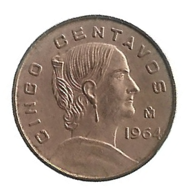 MOEDA DO MÉXICO 5 CENTAVOS 1964 KM 426
