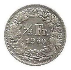 MOEDA DA SUÍÇA 1/2 FRANCO 1950 B KM 23 PRATA