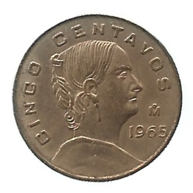 MOEDA DO MÉXICO 5 CENTAVOS 1965 KM 426