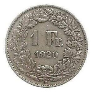 MOEDA DA SUÍÇA 1 FRANCO 1920 PRATA