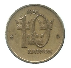 MOEDA DA SUÉCIA 10 COROAS 1991 KM 895
