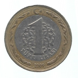 MEDA DA TURQUIA 1 LIRA 2009 KM 1244