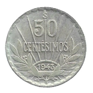 MOEDA DO URUGUAI 50 CENTAVOS 1943 KM 31 PRATA