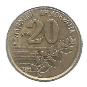 MOEDA DA GRÉCIA 20 DRACHMAS 1992 KM 154
