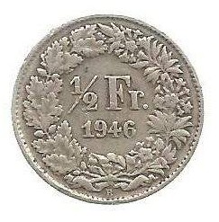 MOEDA DA SUÍÇA 1/2 FRANCO 1946 B KM 23 PRATA