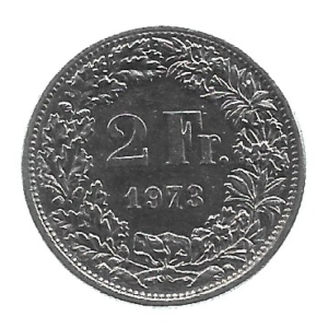MOEDA DA  SUÍÇA 2 FRANCOS 1973 KM 21 A.1