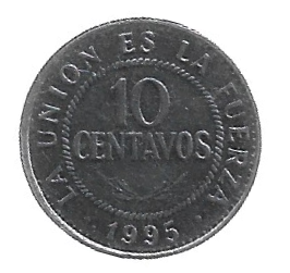 MOEDA DA BOLÍVIA 20 CENTAVOS 1995 KM 202