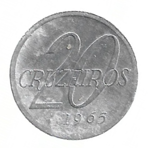 MOEDA DO BRASIL 20 CRUZEIROS 1965 V 285 MBC