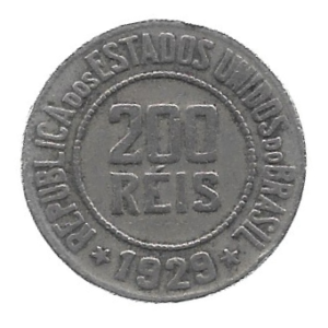 MOEDA DO BRASIL 200 RÉIS 1929 V 101