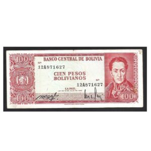CÉDULA DA BOLÍVIA 100 PESOS 1962 MBC