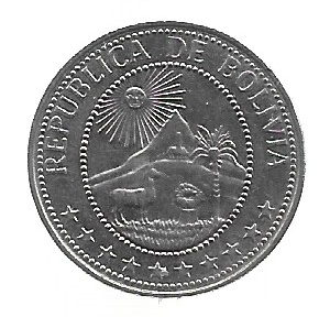 MOEDA DA BOLÍVIA 20 CENTAVOS 1965 - Imagem 2