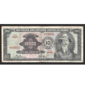 CÉDULA DO BRASIL 10 CRUZEIROS NOVOS CARIMBO C 125 MBC