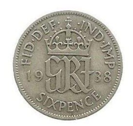 MOEDA DO REINO UNIDO 6 PENCE 1938 KM 852 PRATA