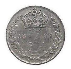 MOEDA DO REINO UNIDO 3 PENCE 1898 KM 777 PRATA