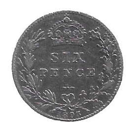 MOEDA DO REINO UNIDO 6 PENCE 1895 KM 779 PRATA