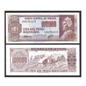 CÉDULA DA BOLÍVIA 100.000 BOLIVIANOS  FE