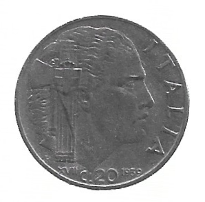 MOEDA DA ITÁLIA 20 CENTAVOS 1939 KM 75 B