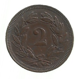 MOEDA DA SUÍÇA 2 RAPPEN 1893 KM 4