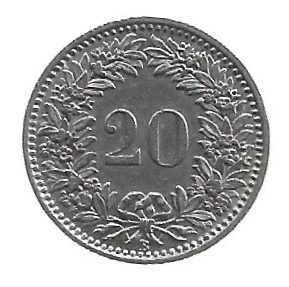 MOEDA DA SUÍÇA 20 RAPPEN 1929 KM 29