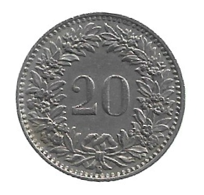 MOEDA DA SUÍÇA 20 RAPPEN 1939 KM 29 A