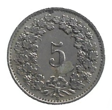 MOEDA DA SUÍÇA 5 RAPPEN 1943 KM 26