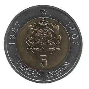 MOEDA DO MARROCOS 5 DIRHAM 1987 KM 82