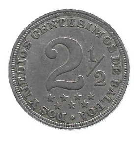 MOEDA DO PANAMÁ 2 1/2 CENTÉSIMOS 1907 KM 7.1