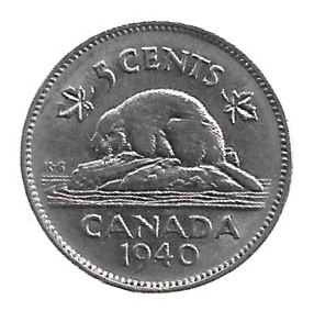 MOEDA DO CANADÁ 5 CENTAVOS 1940 KM 33