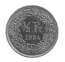 MOEDA DA SUÍÇA 1/2 FRANCO 1984 KM 23 A